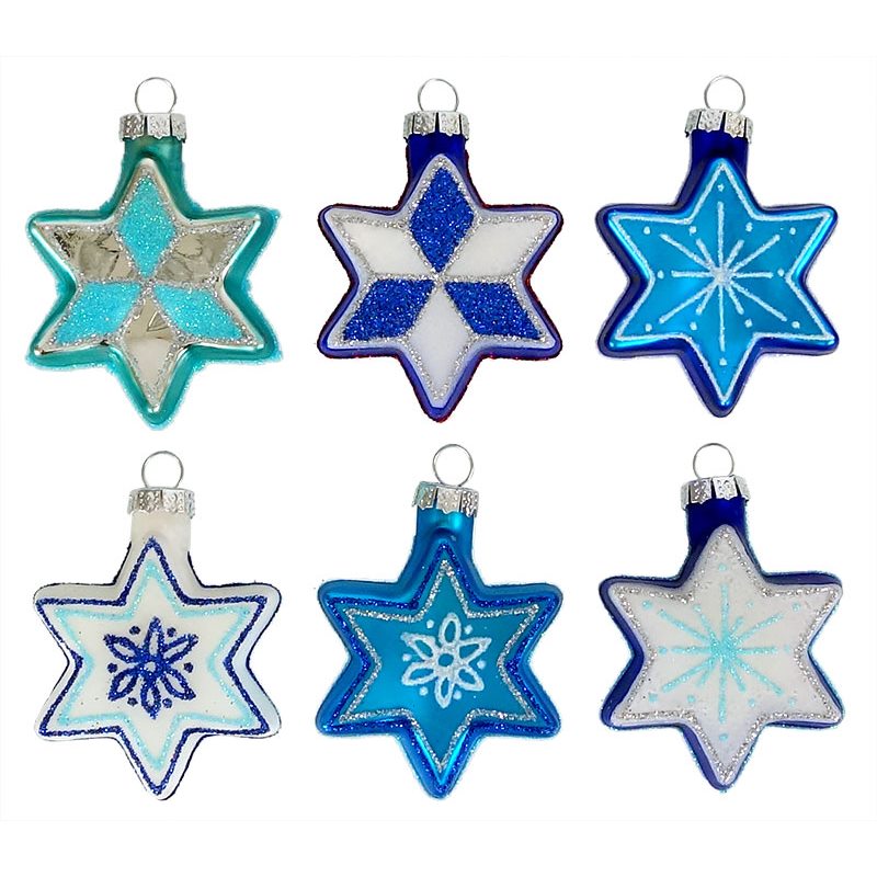 Glittered Jewish Star Ornaments Set/6