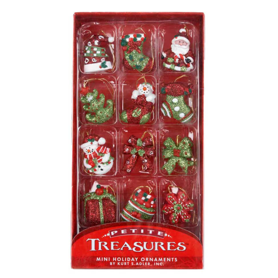 Boxed Christmas Petite Glittered Treasures Mini Ornaments Set/12