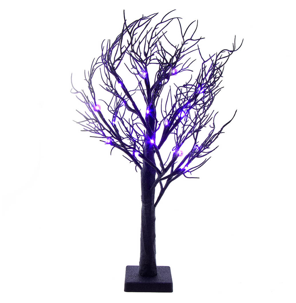 Purple LED Black Glittered Tabletop Tree