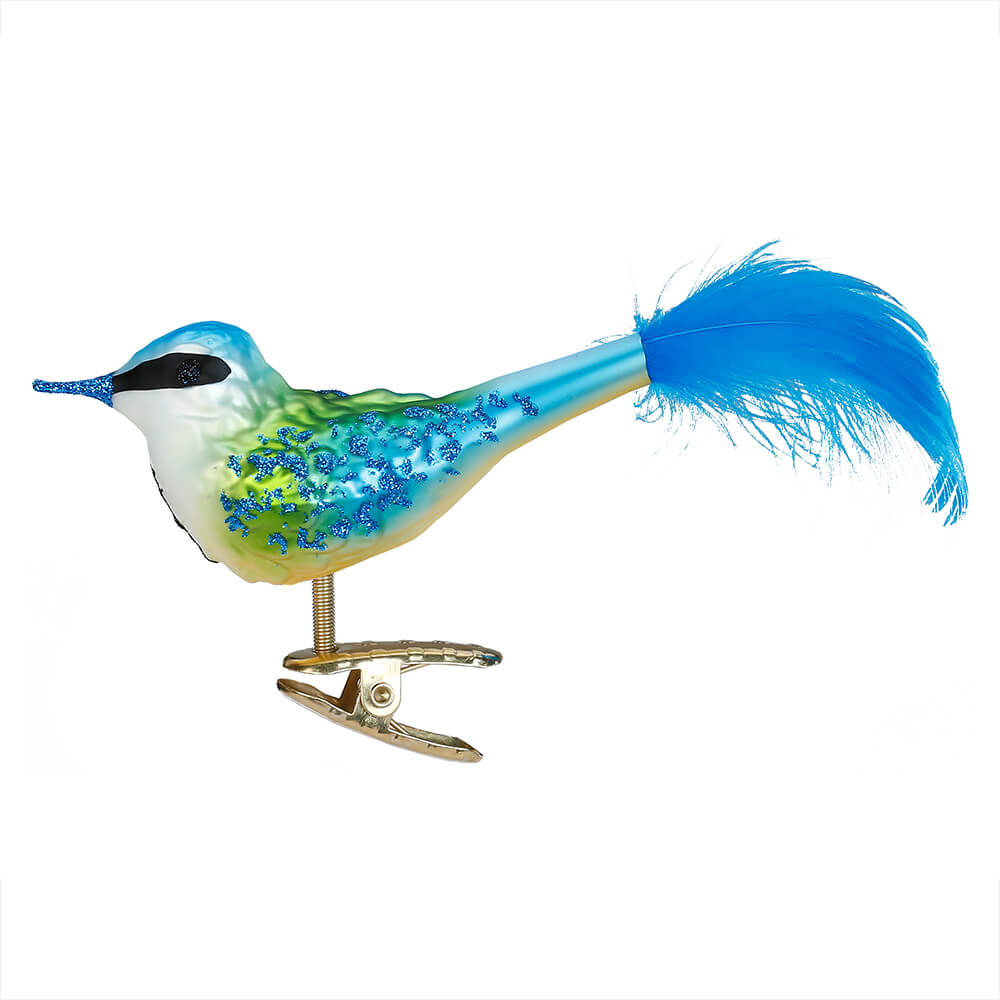 Glass Blur Tit Bird - Blown glass tit bird figurine
