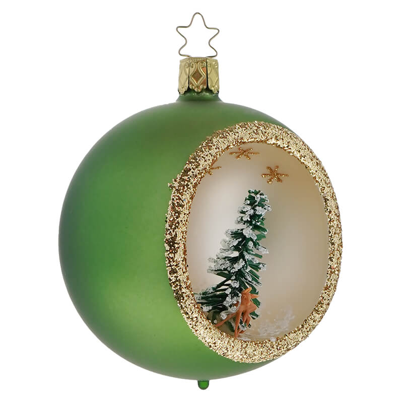 Matt Green Ornament With Deer & Tree