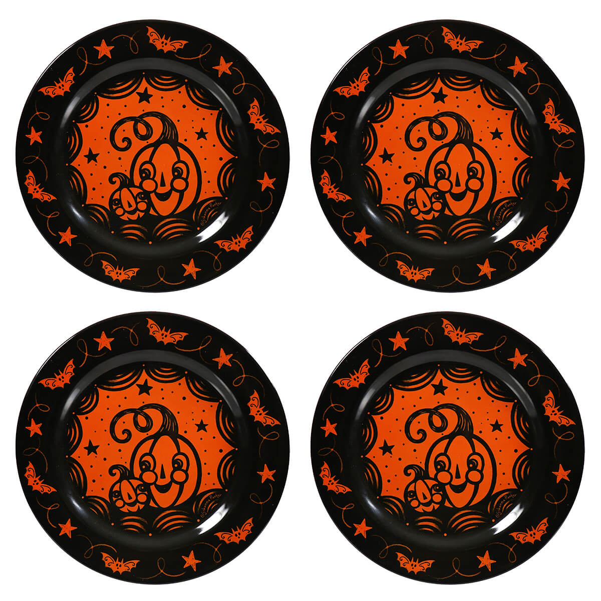 Johanna Parker Halloween Pumpkins Plates Set/4