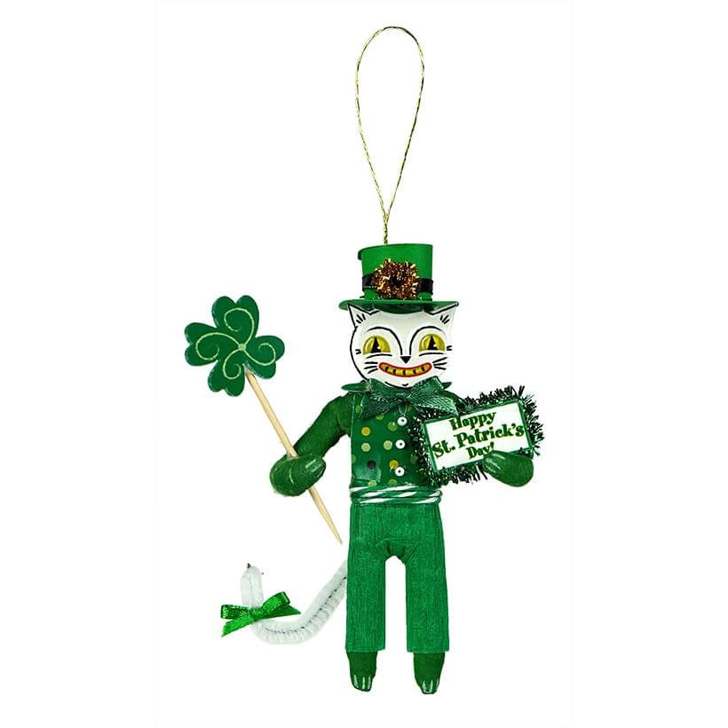 St. Patrick's White Cat Boy Ornament - Traditions Exclusive