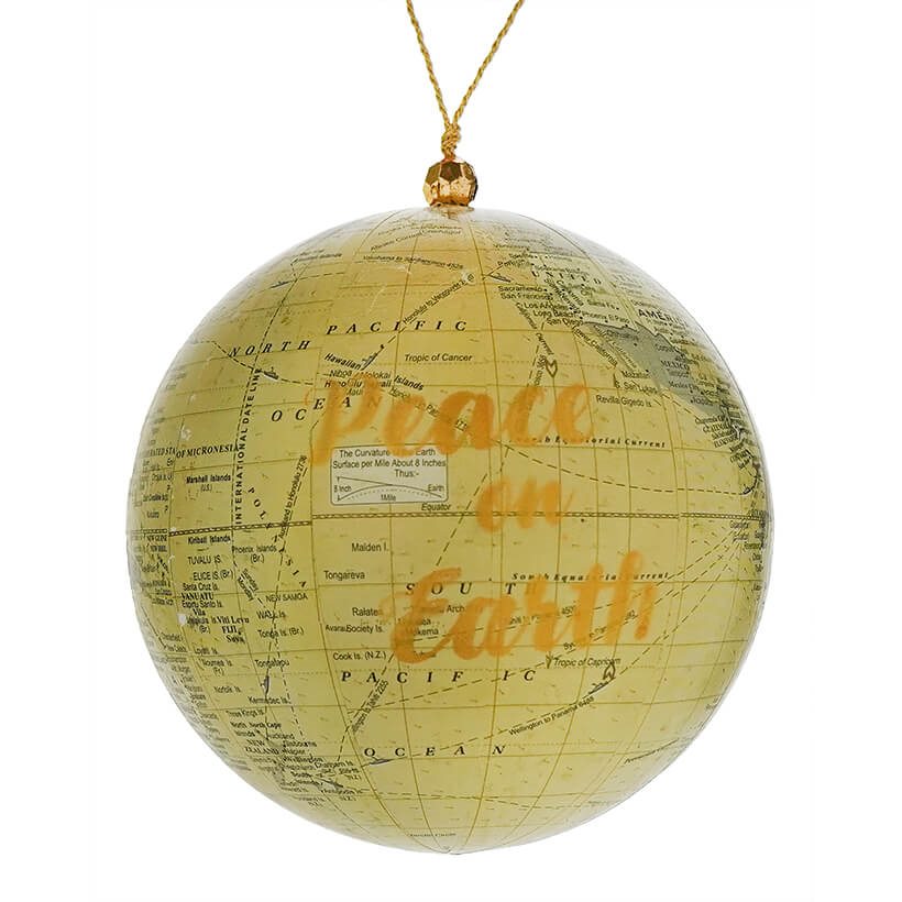 Peace on Earth Beige Globe Ornament