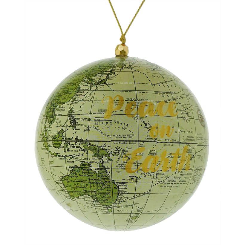 Peace on Earth Green Globe Ornament