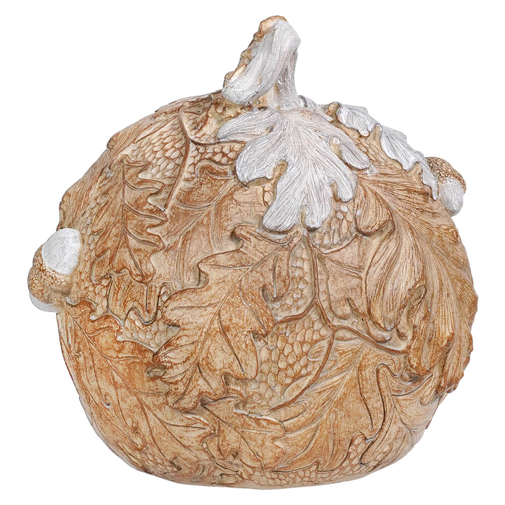 Tan Round Pumpkin With Embossed Leaves