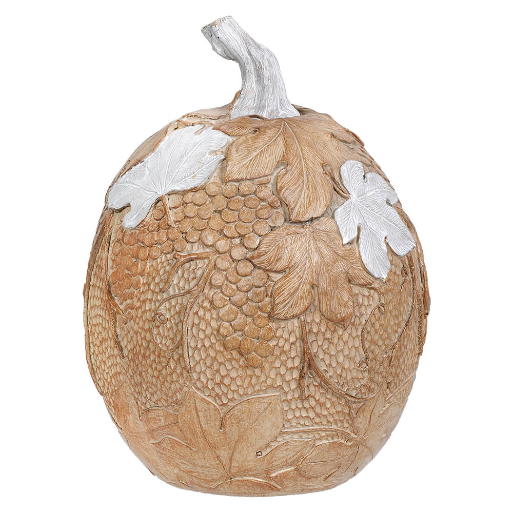 Tan Tall Pumpkin With Embossed Leaves