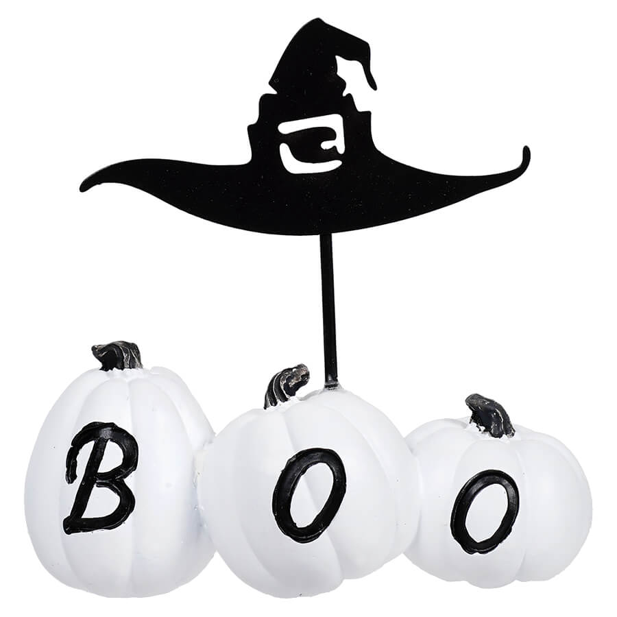 White Boo Pumpkins With Witch Hat