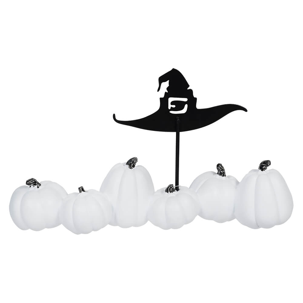White Spooky Pumpkins With Witch Hat