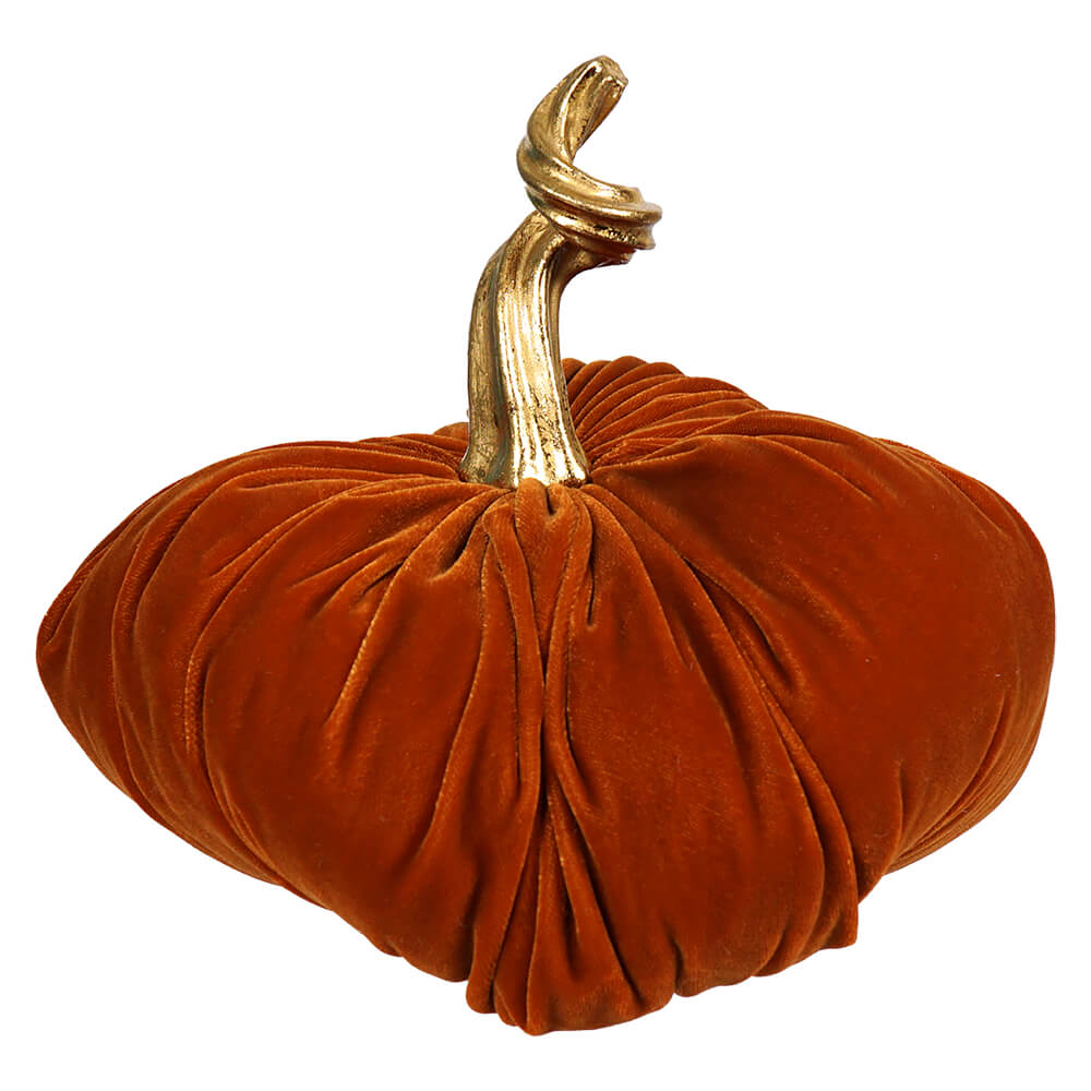 Orange Velvet Stuffed Pumpkin With Twisted Gold Stem