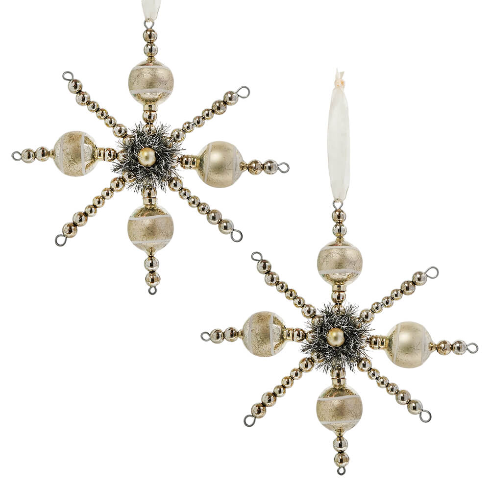 Vintage Champagne Ball Snowflake Ornaments Set/2