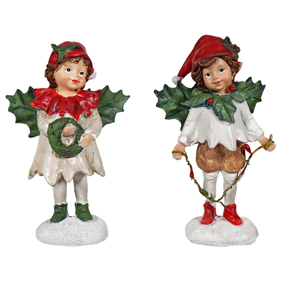 Boy & Girl With Holly Wings Set/2