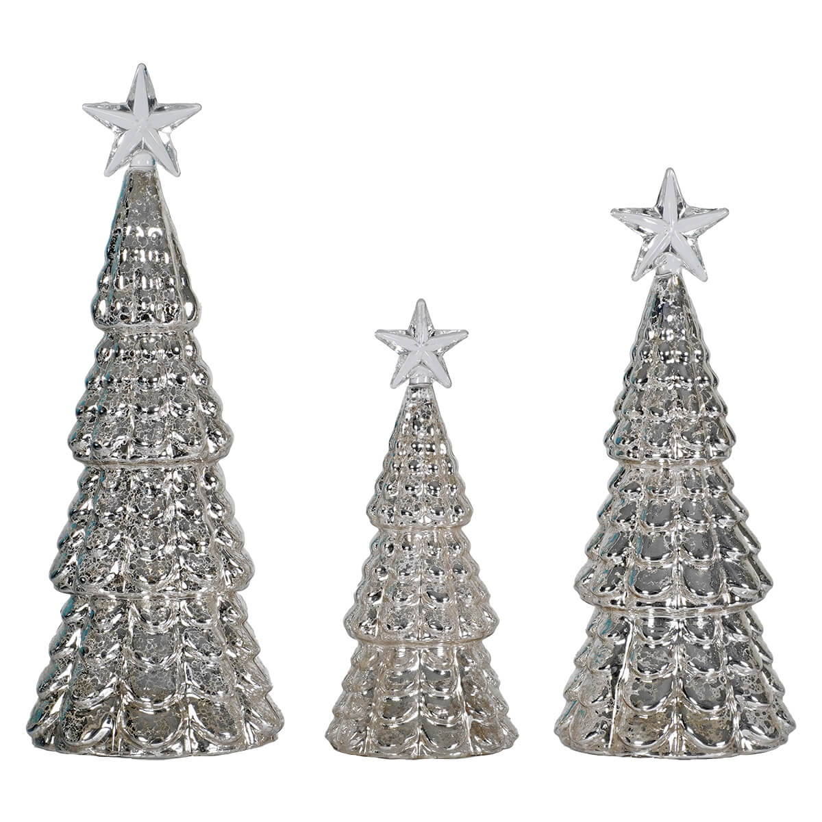 Mercury Glass LED Christmas Trees With Star Top Set/3