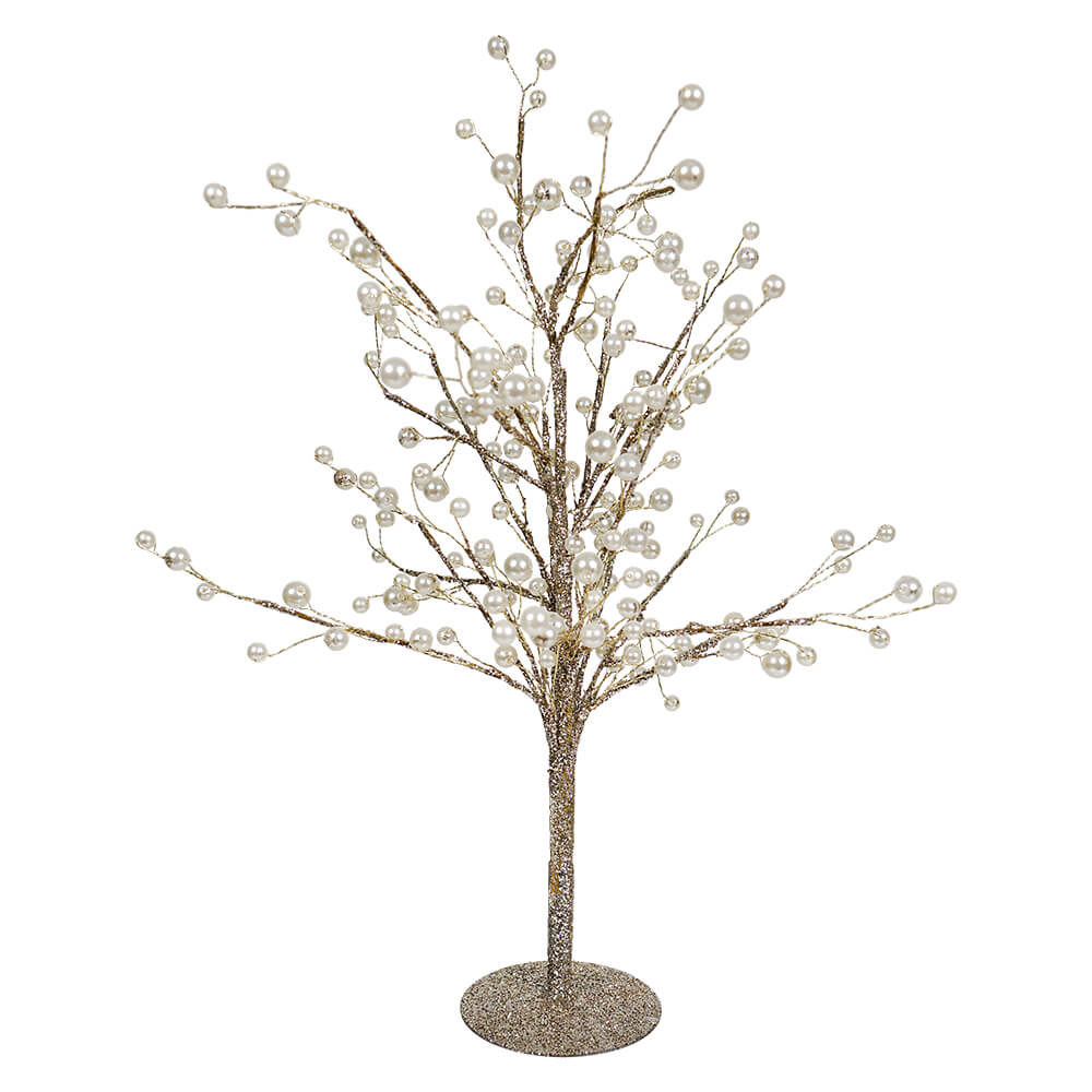 18" Gold Glittered Twig Tree With Pearls