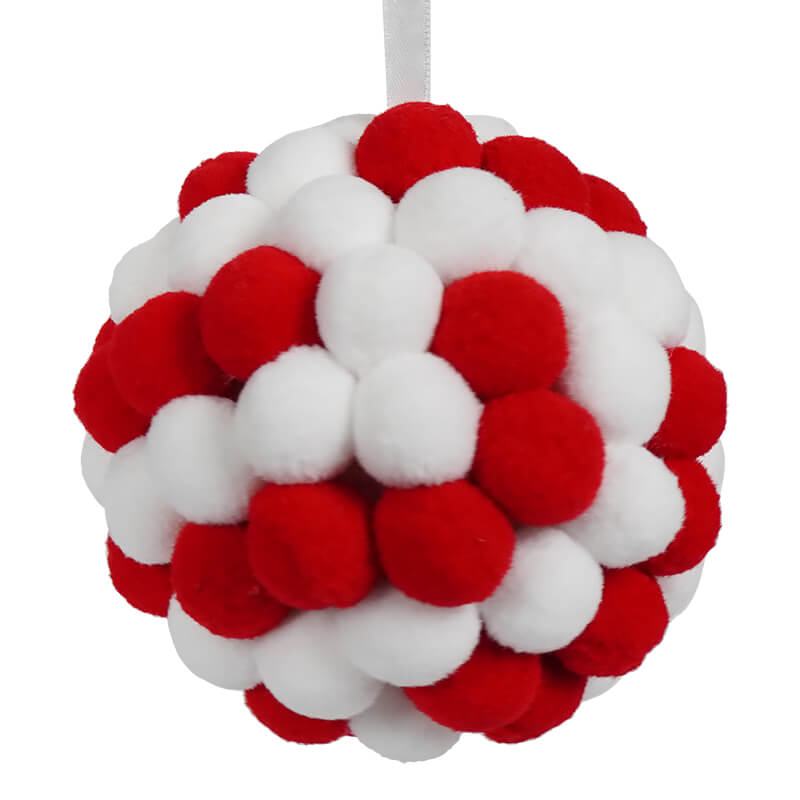 Red & White Pom Pom Ball Ornament – Traditions