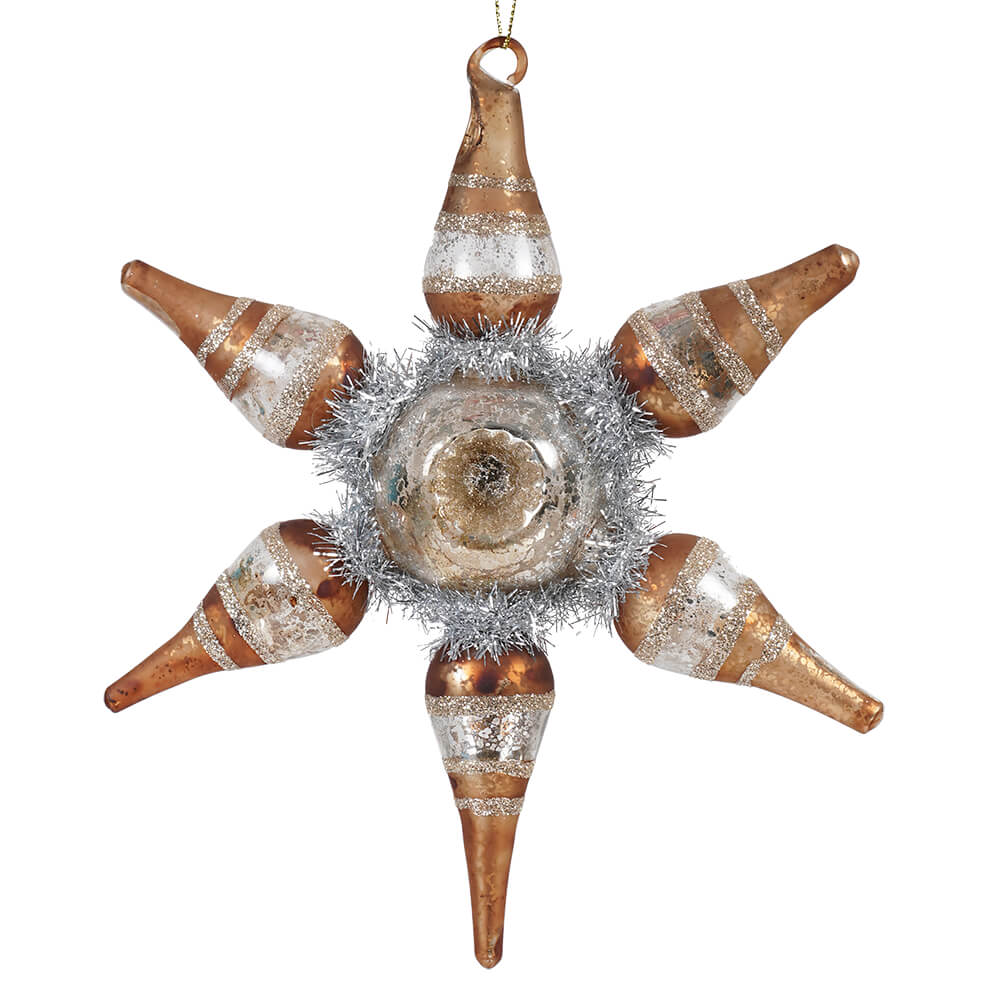 Mercury Glass Star Ornament With Tinsel