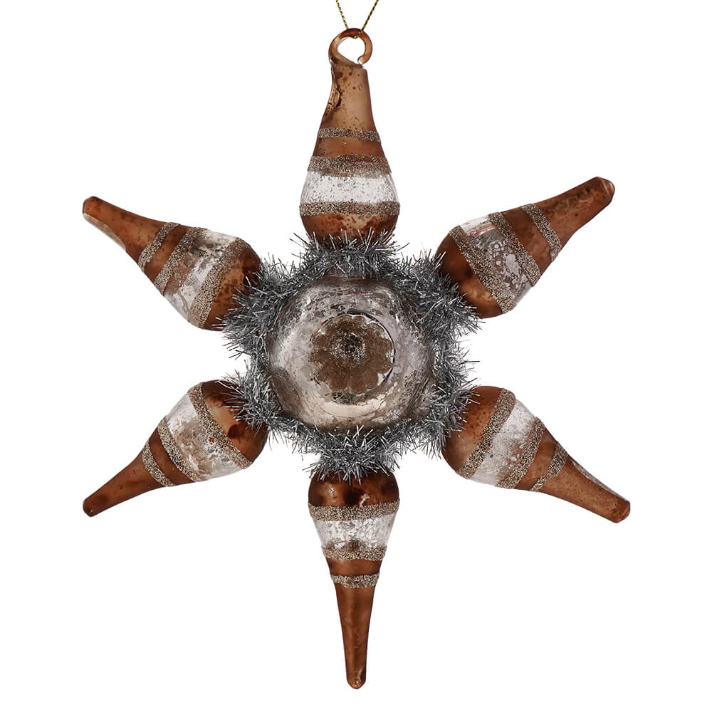 Copper Mercury Glass Star Ornament With Tinsel