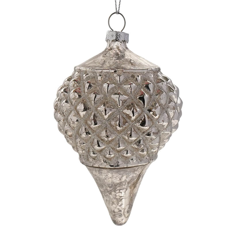 Glittered Silver Mercury Glass Finial Ornament