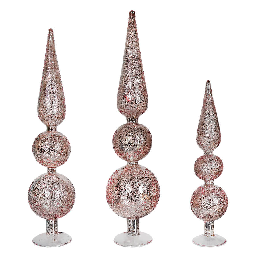 Light Pink Textured Mercury Glass Finials Set/3