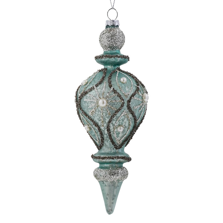 Glittered Light Blue Mercury Glass Finial Ornament