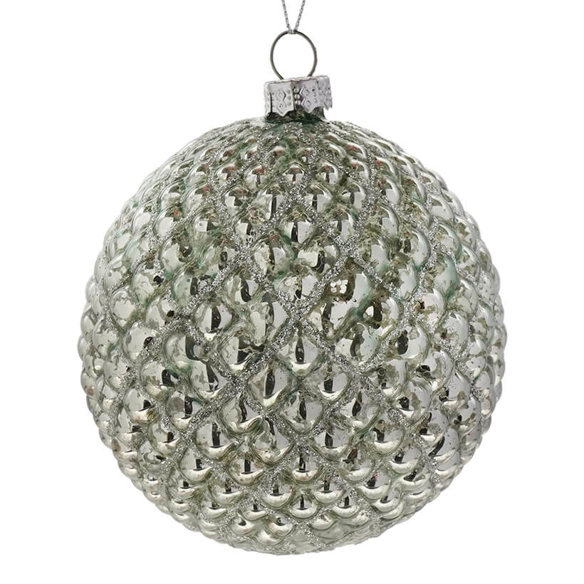 Sage Green Mercury Glass Round Hobnail Ornament
