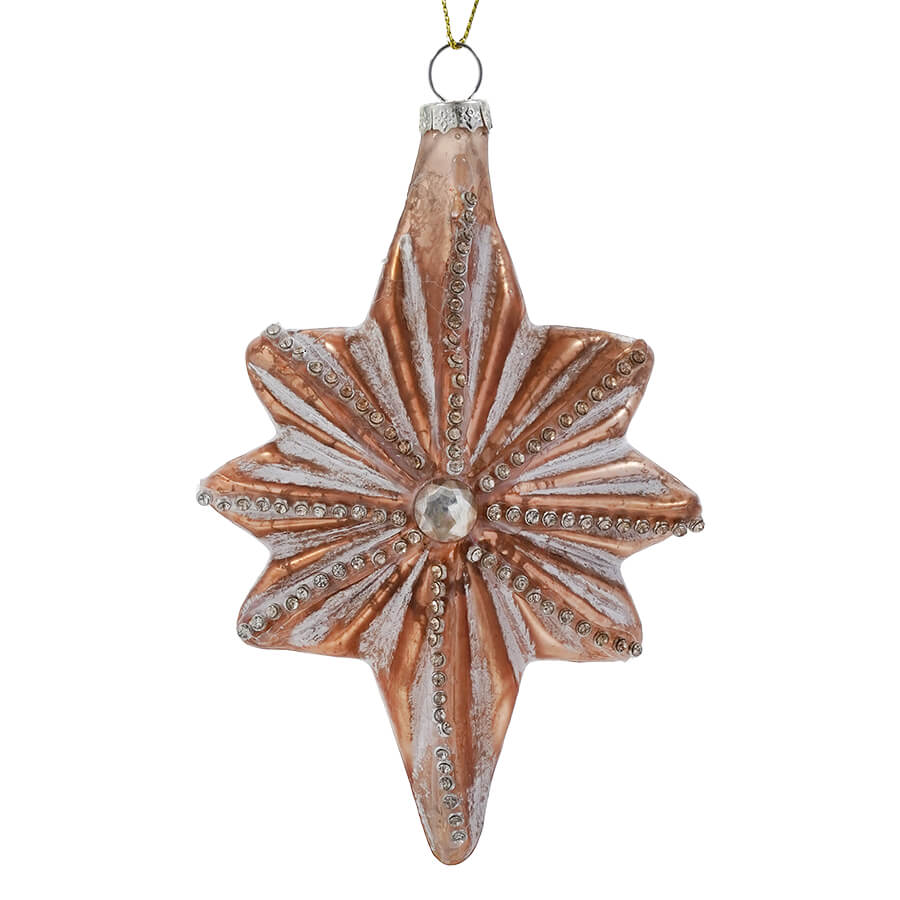 Copper Mercury Glass Sunburst Ornament With Rhinestones