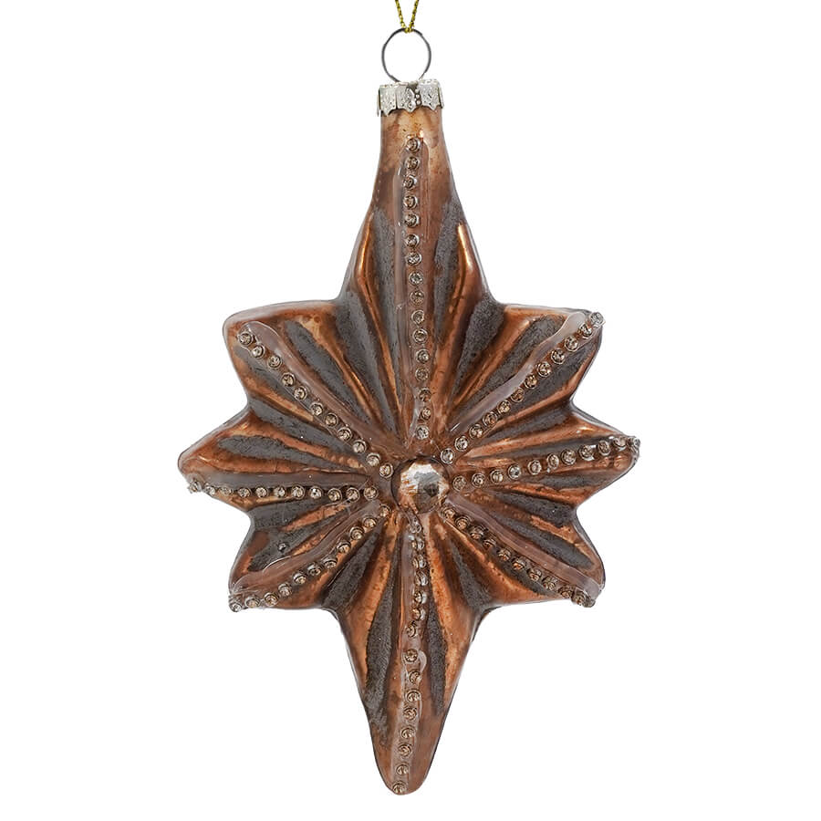 Bronze Mercury Glass Sunburst Ornament With Rhinestones