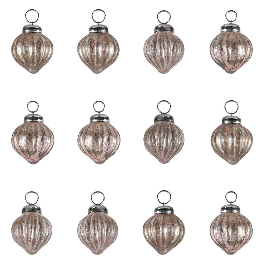 Mini Matte Pink Onion Glass Ornaments Set/12