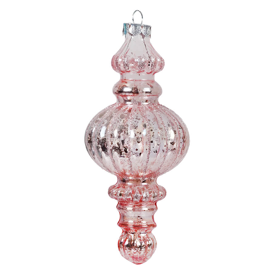Glittered Pink Round Mercury Glass Finial Ornament