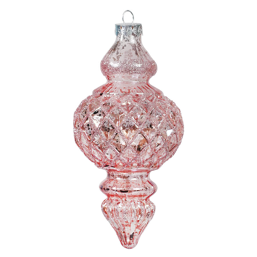 Glittered Pink Geometric Mercury Glass Finial Ornament
