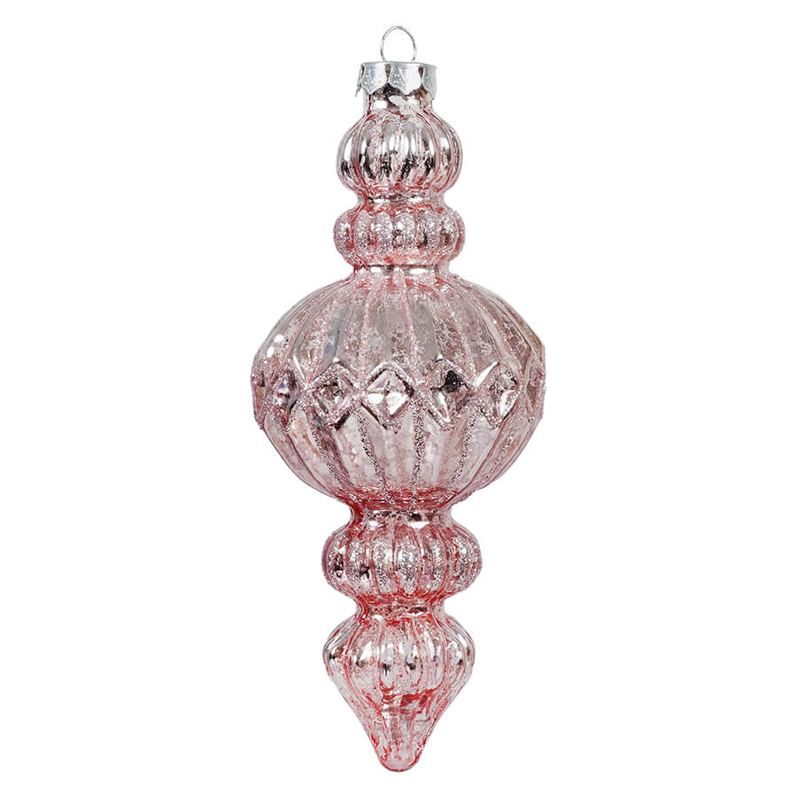 Glittered Pink Scalloped Mercury Glass Finial Ornament