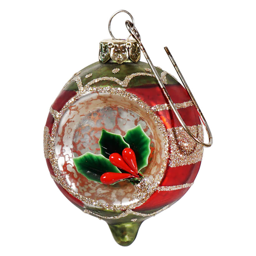 Red Vintage Holly Onion Indent Ornament
