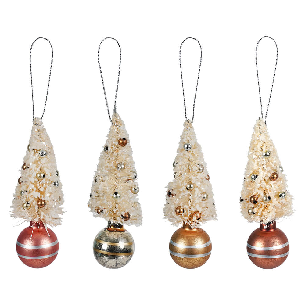 Metallic Bottle Brush and Baubles Ornaments Set/4