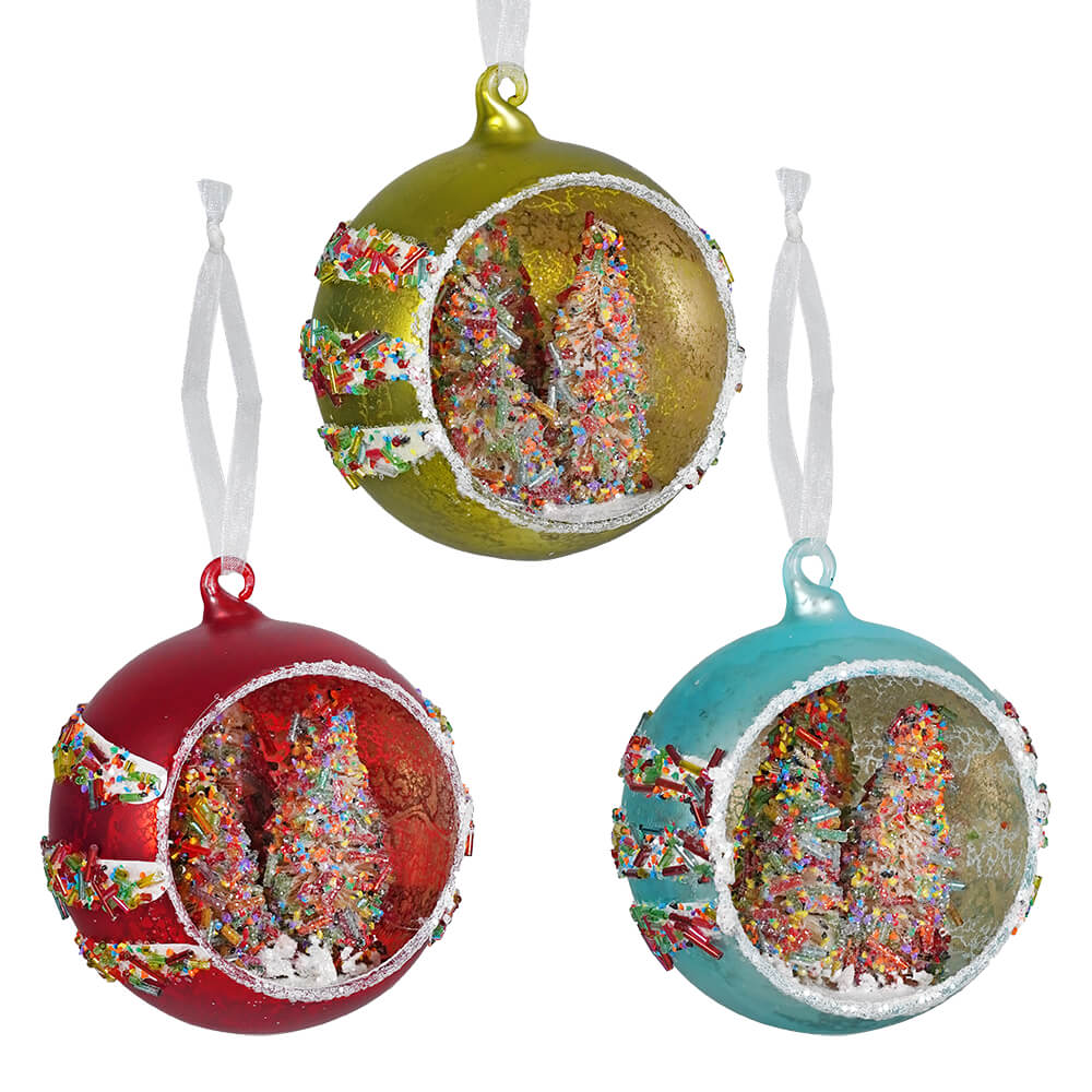 Sprinkles Tree Diorama Glass Ornaments Set/3