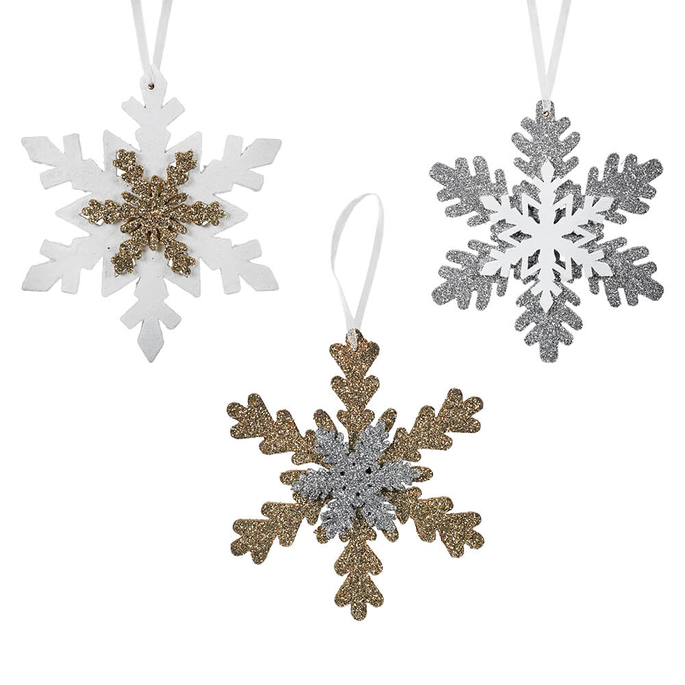 Silver and Gold Snowflake Ornaments Set/3