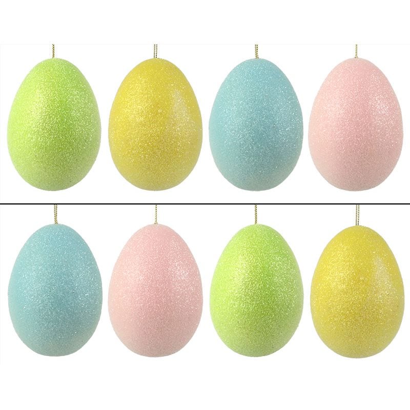 Large Pastel Glittered Eggs Set/8