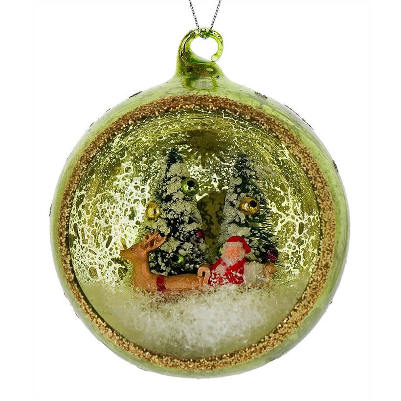 Lime Green Santa in Sleigh Indent Ornament