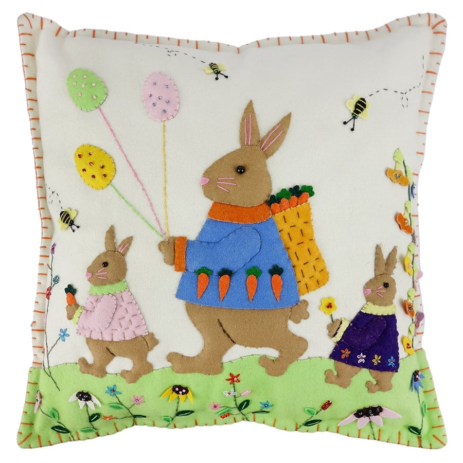 Spring Bunnies with Balloons Pillow