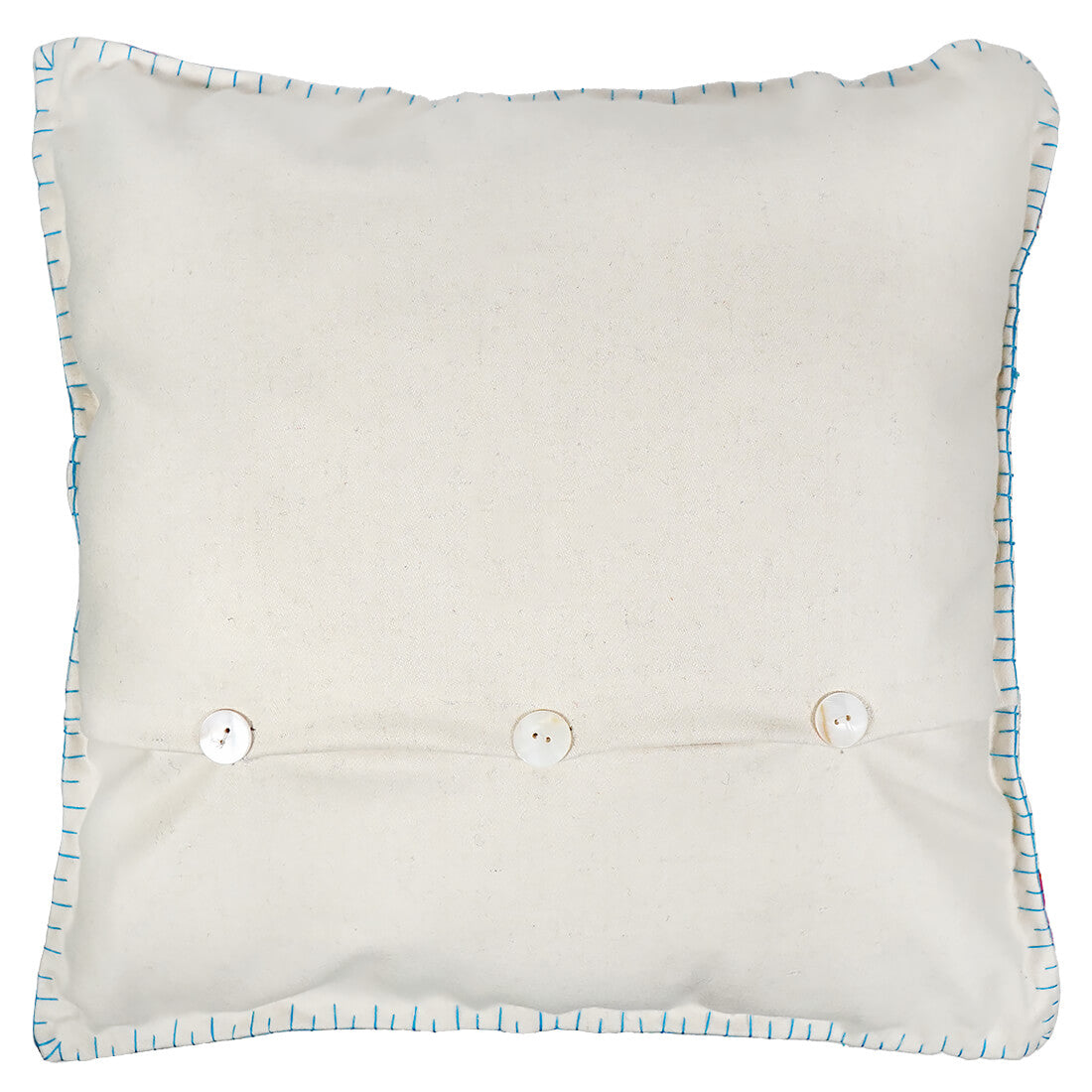 White-Edged Blue Pillow With Rabbits