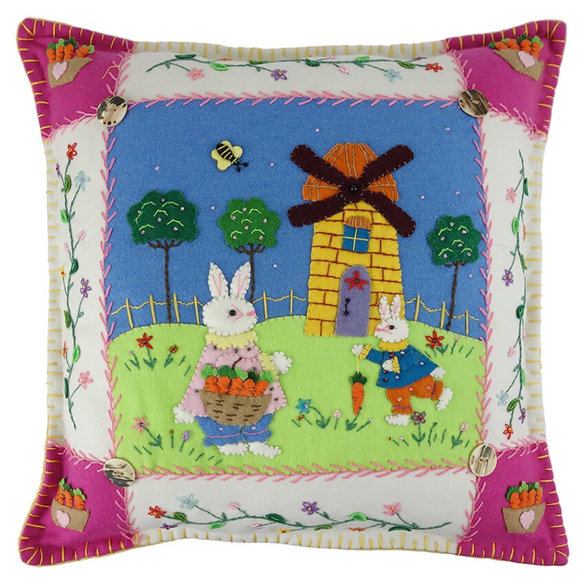 Bunnies At The Windmill Pillow