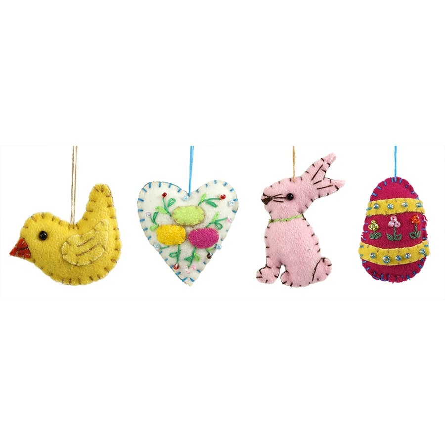 Mini Chick, Egg Heart, Bunny & Pink Egg Ornaments Set/4