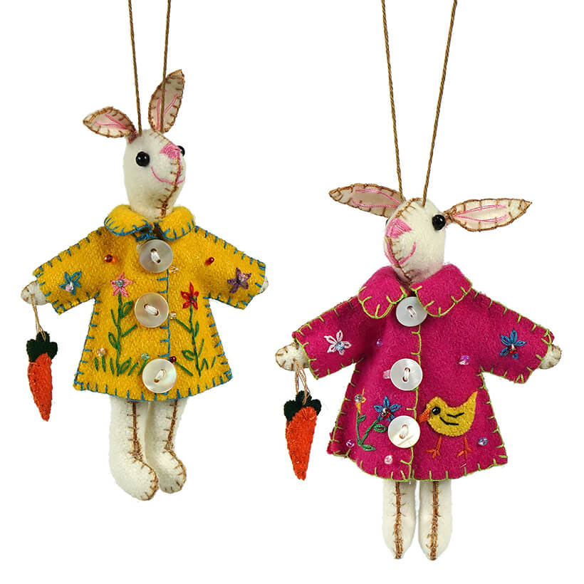 White Dressed Bunny With Carrot Ornaments Set/2