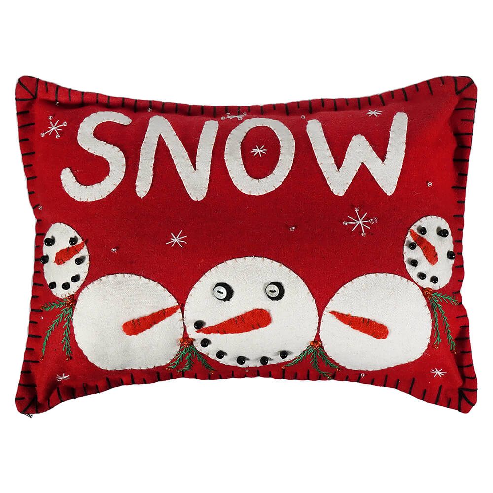 Red Snowman Head Pillow With "Snow" Letters