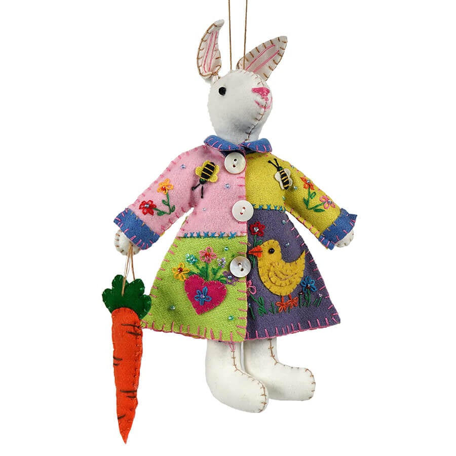 White Rabbit with Patchwork Dress Ornament