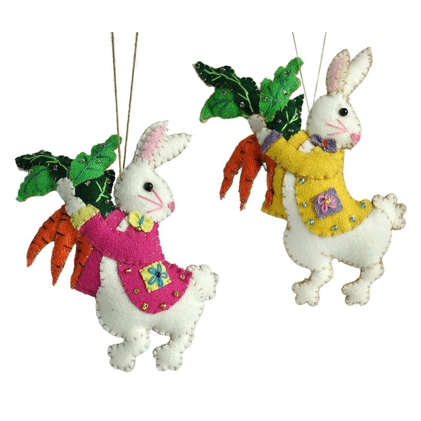 Carrot Gathering Bunny Ornaments Set/2