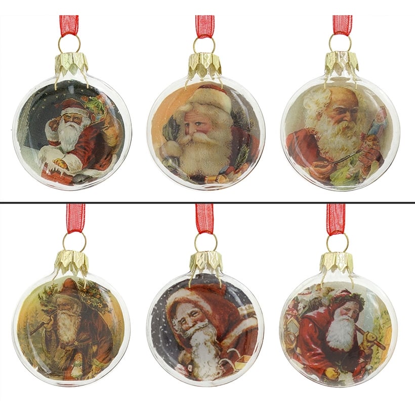 Mini Christmas Santa Glass Disc Ornaments Set/6