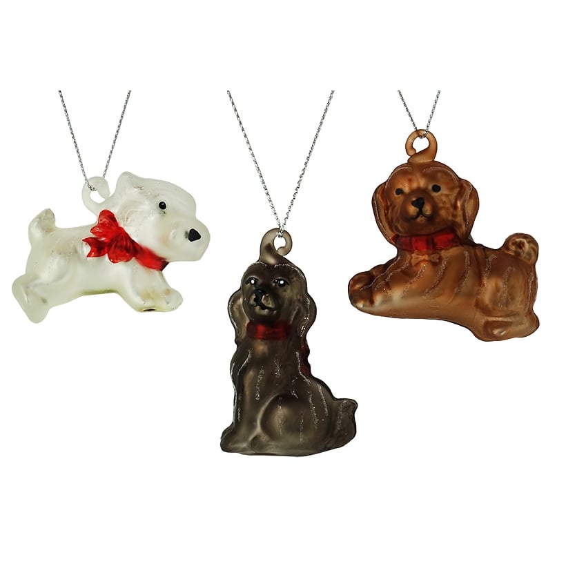 Mini Glass Dog Ornaments Set/3