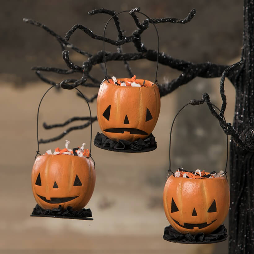 Mini Pumpkin Bucket Ornaments Set/3