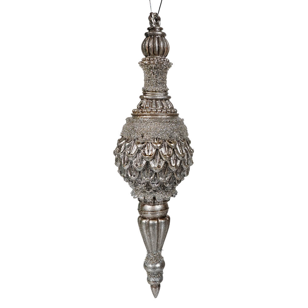 Victorian Silver Glittered & Beaded Finial Ornament