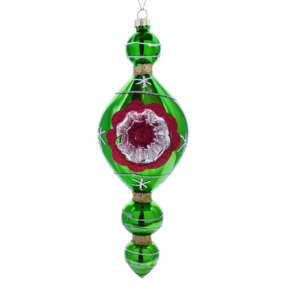 Green Glass Glittered Shiny Retro Finial Ornament